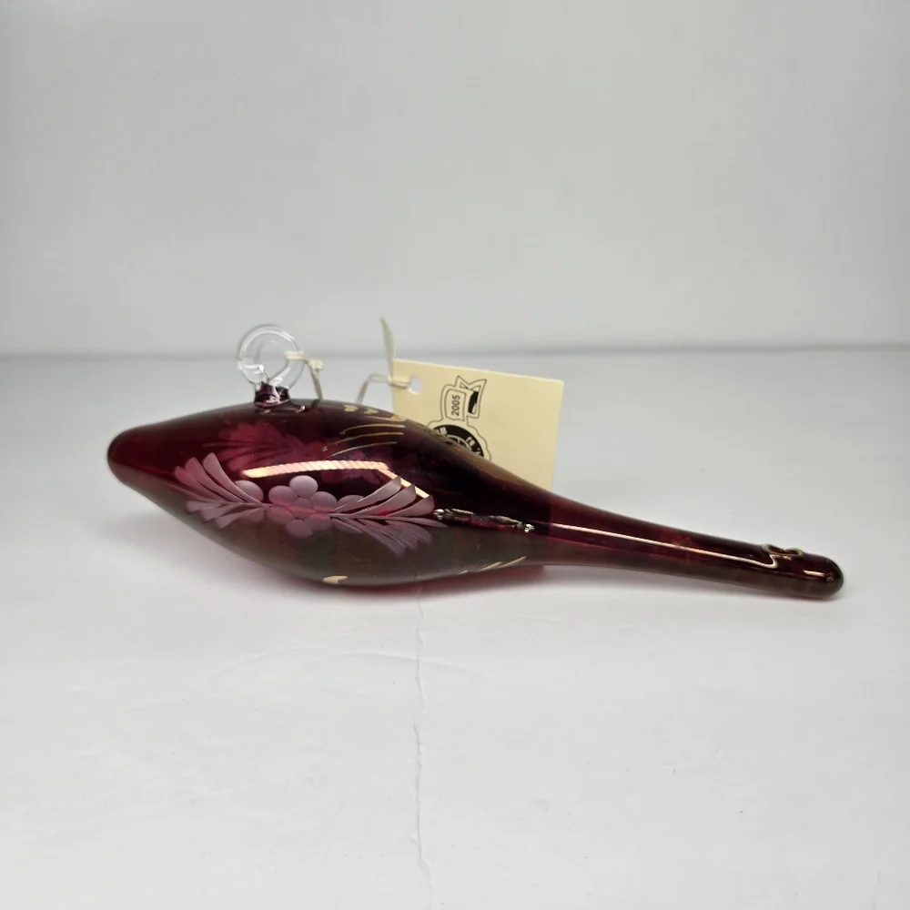 Vintage Egyptian Etched Glass‎ Icicle Teardrop Ornament 24k Trim German Pyrex